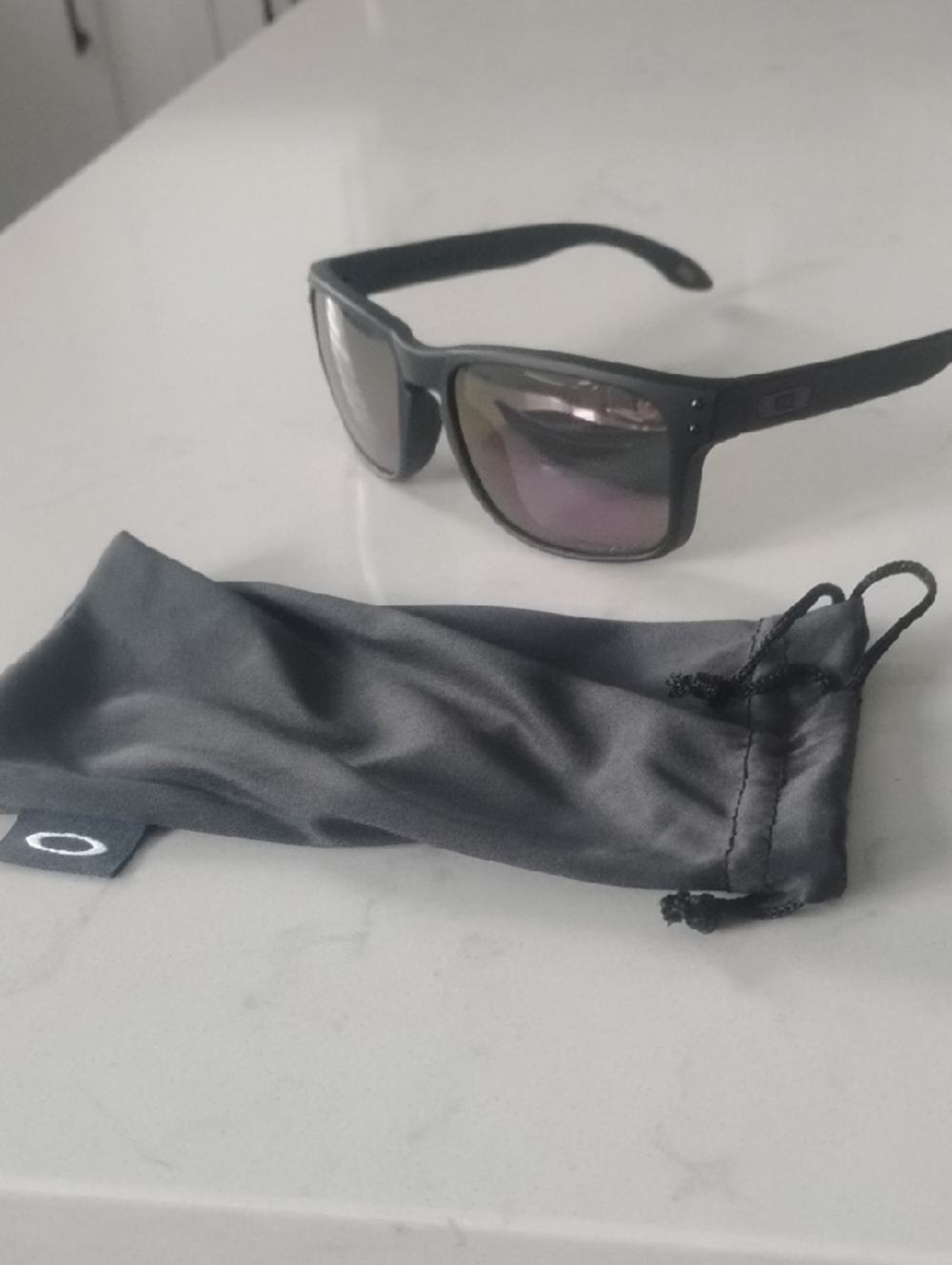 Oakley Black Frame Holbrook Sunglasses with Purple Mirror Lenses